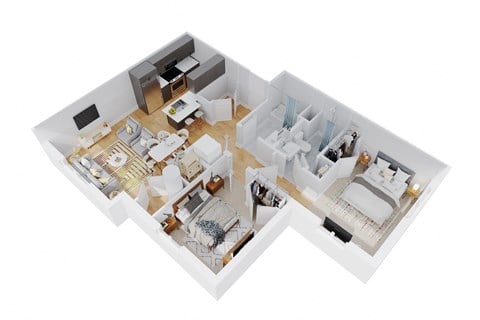 Floor plan for 2 beds, 2 baths, 1030 sqft
